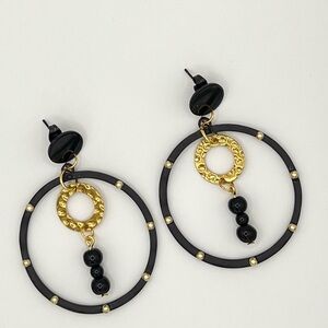 Double Black and Gold Hoop Earrings